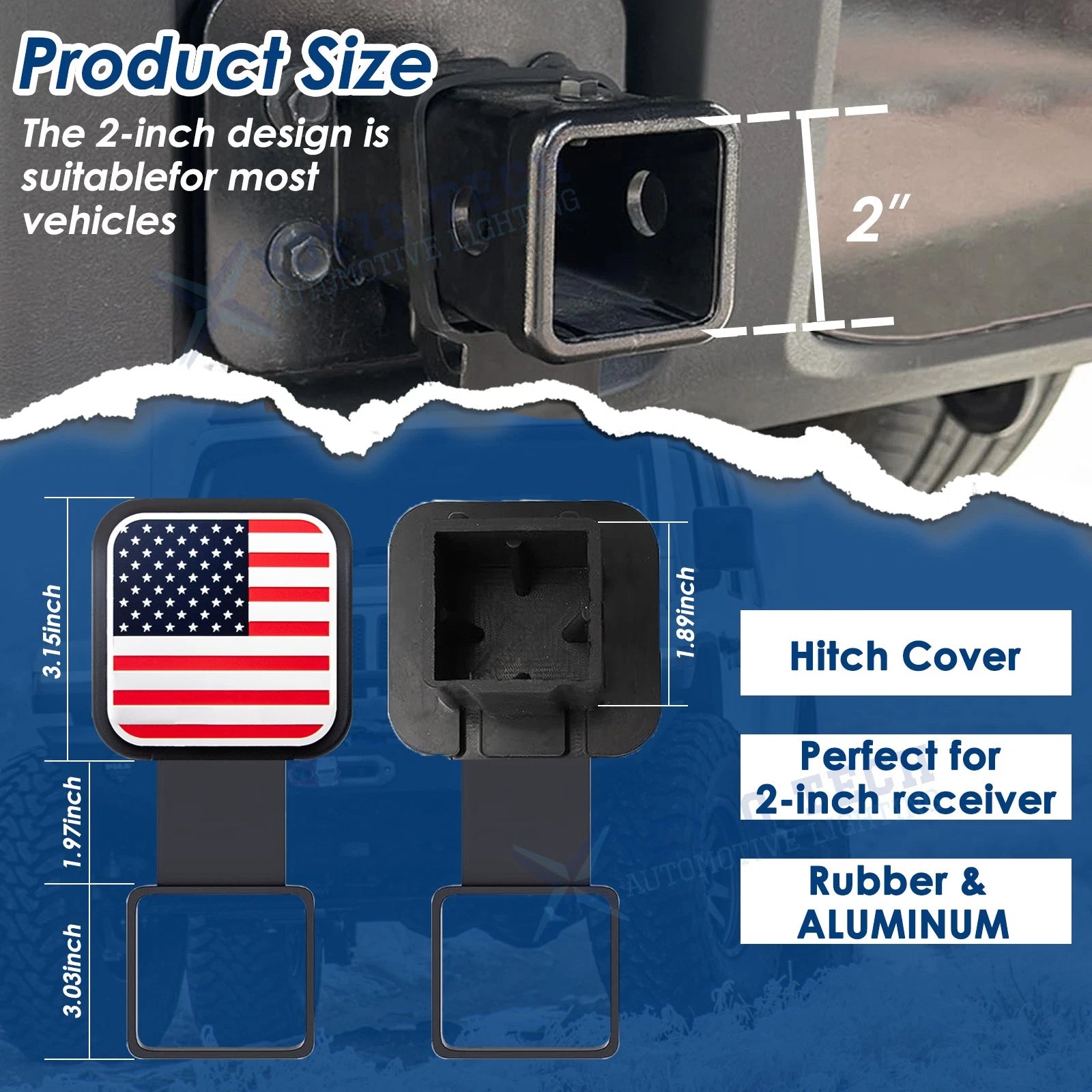 Blue Universal Flag Tow Hitch Covers for Tube Receiver (2010-2020)