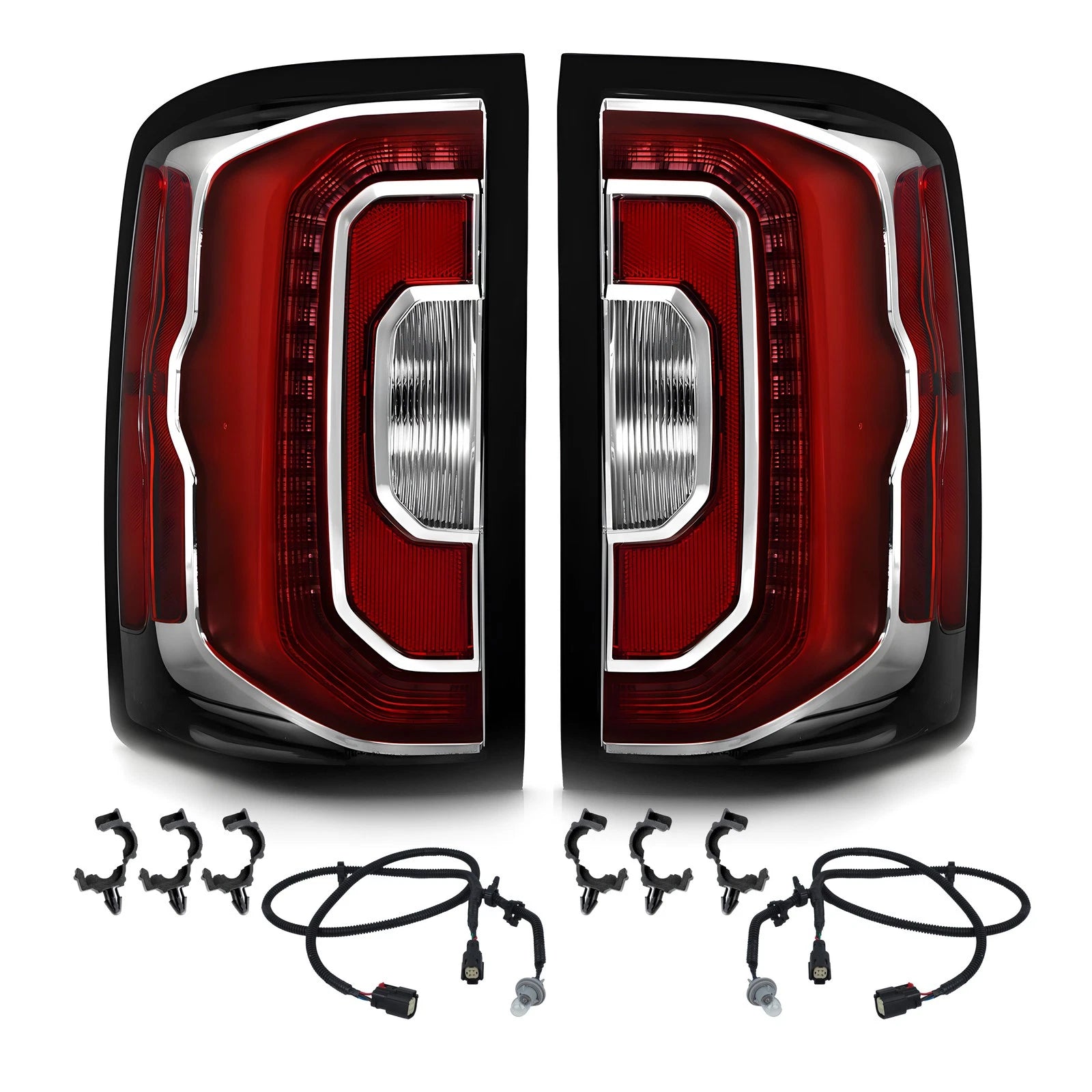 LED Tail Lights Pair for GMC Sierra 1500 (2016–2018) w/ Bulb & Accent Light