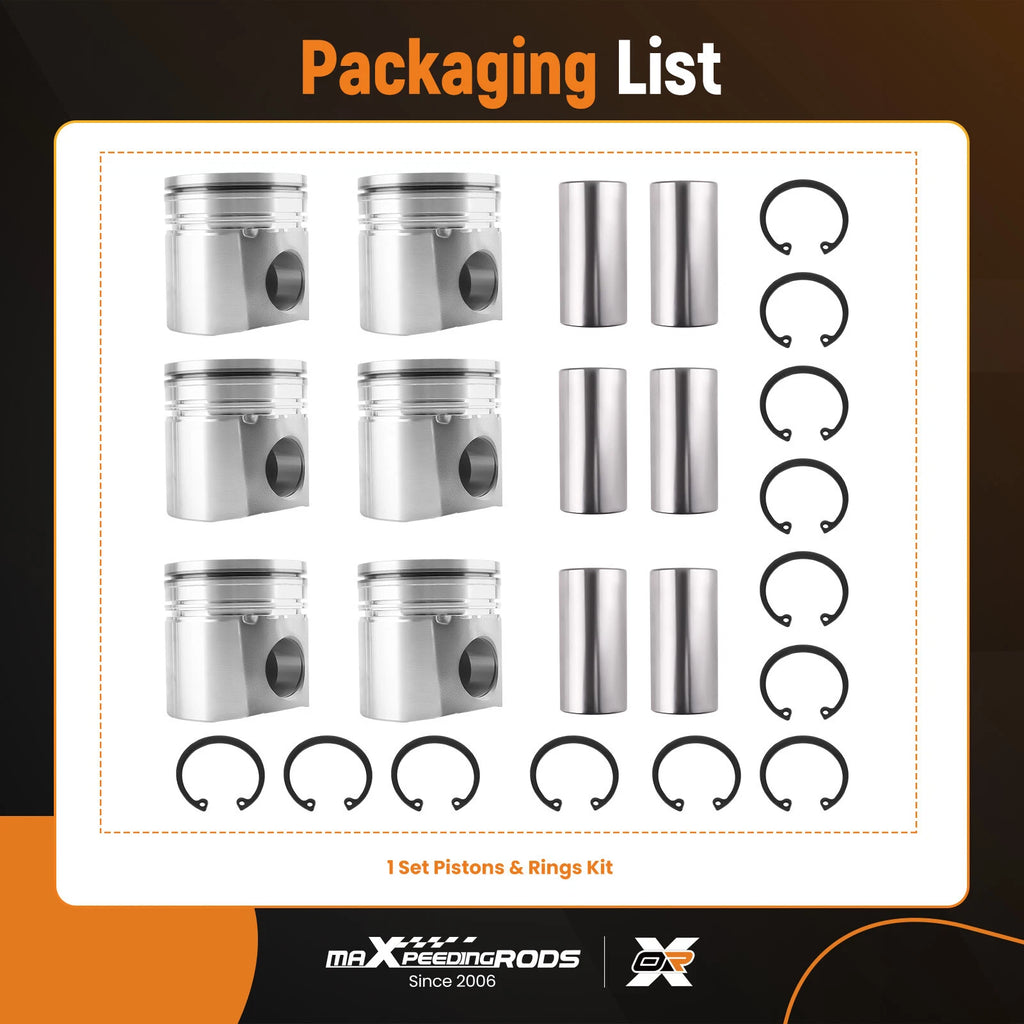 Set of 6 Pistons with Rings and Pins for Dodge Ram 5.9L (2004–2007)