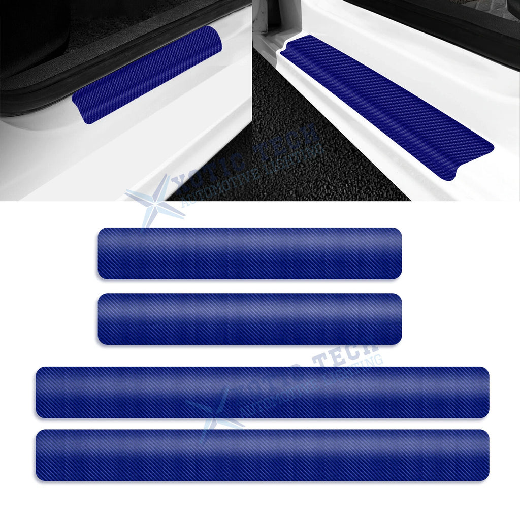 Blue 3D Carbon Fiber Style Door Sill Edge Guards for Car (—)