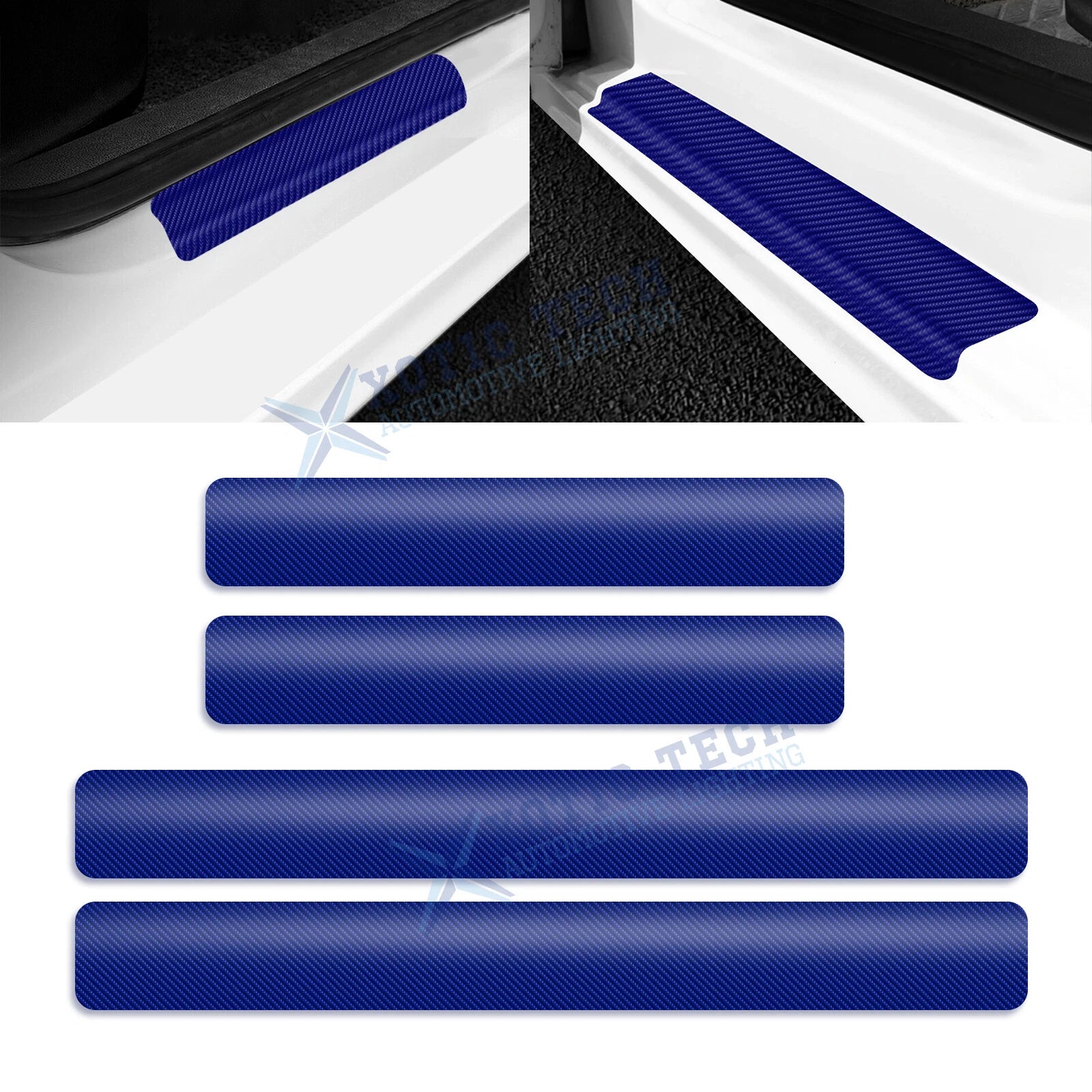 Blue 3D Carbon Fiber Style Door Sill Edge Guards for Car (—)
