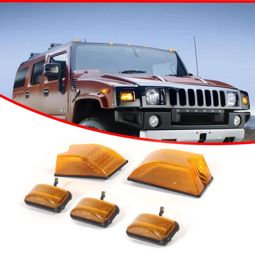 Set of 5 Amber Lens LED Cab Roof Running Light Side Marker Lamps for Hummer H2 (2003–2009)