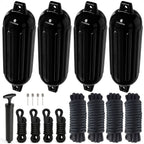 Set of 4 Boat Fenders 4.5" x 16" with 3/8" x 15' Dock Lines