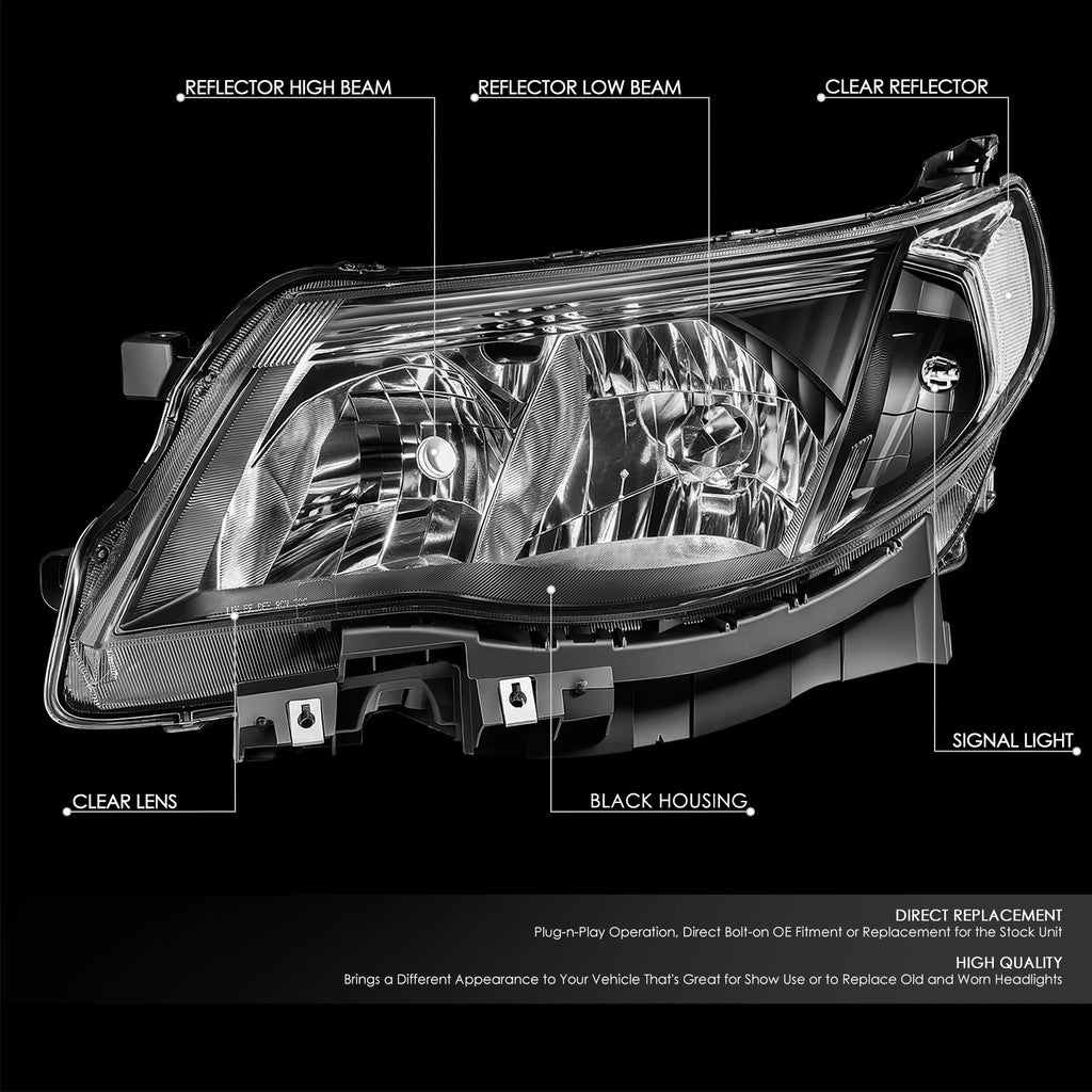 Headlight for Subaru Forester (2009–2013) - Black Housing, Clear Lens