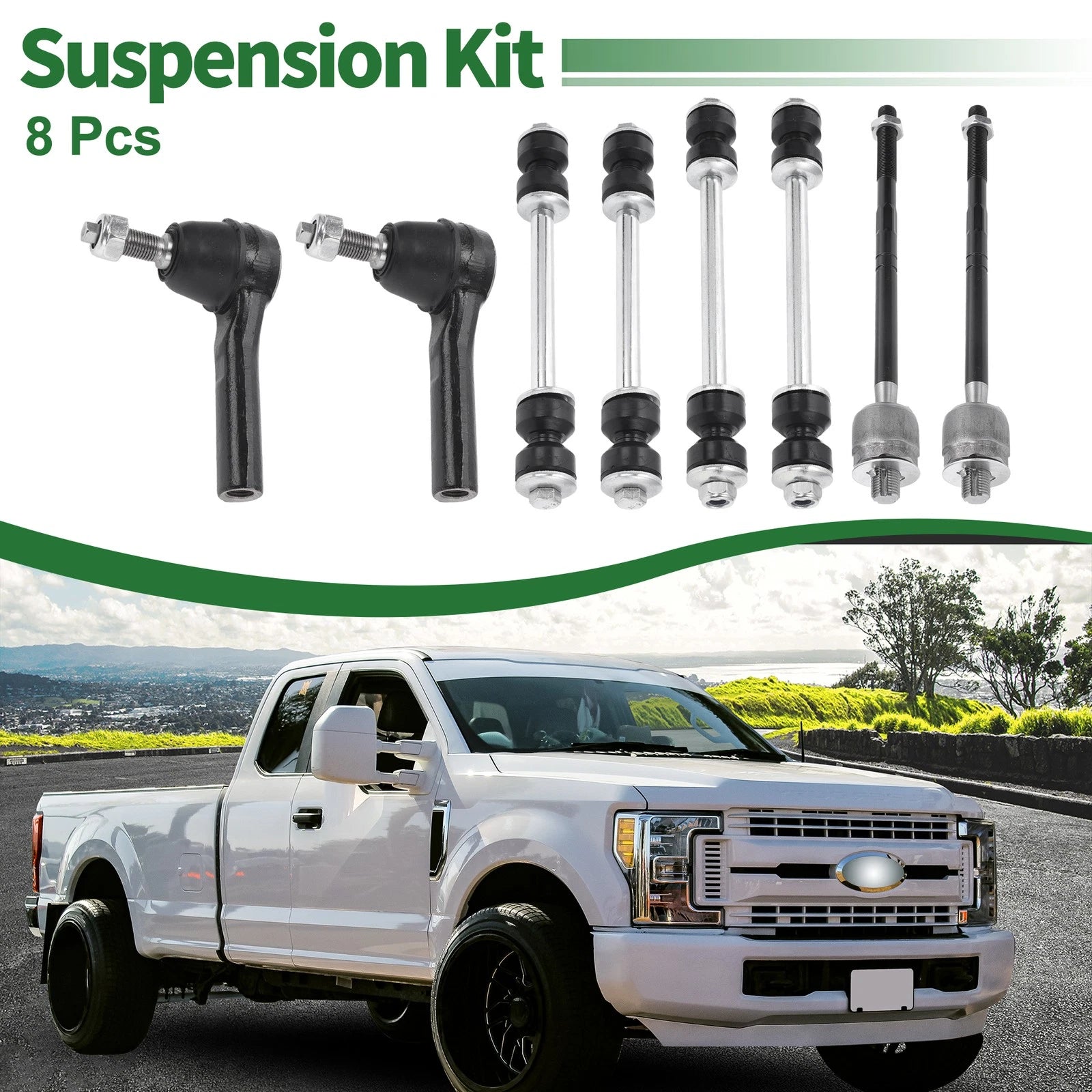 8 Pcs Front Suspension Kit Tie Rod Ends Sway Bar Link for Ford 