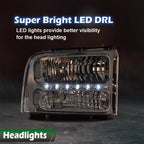 Clear Chrome LED DRL Headlights for F250 F350 F450 F550 Super Duty