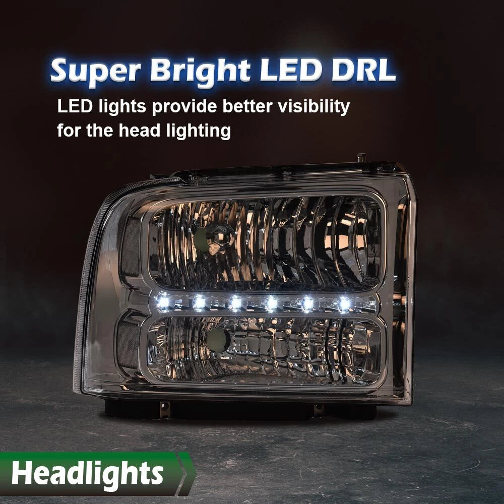 Clear Chrome LED DRL Headlights for F250 F350 F450 F550 Super Duty