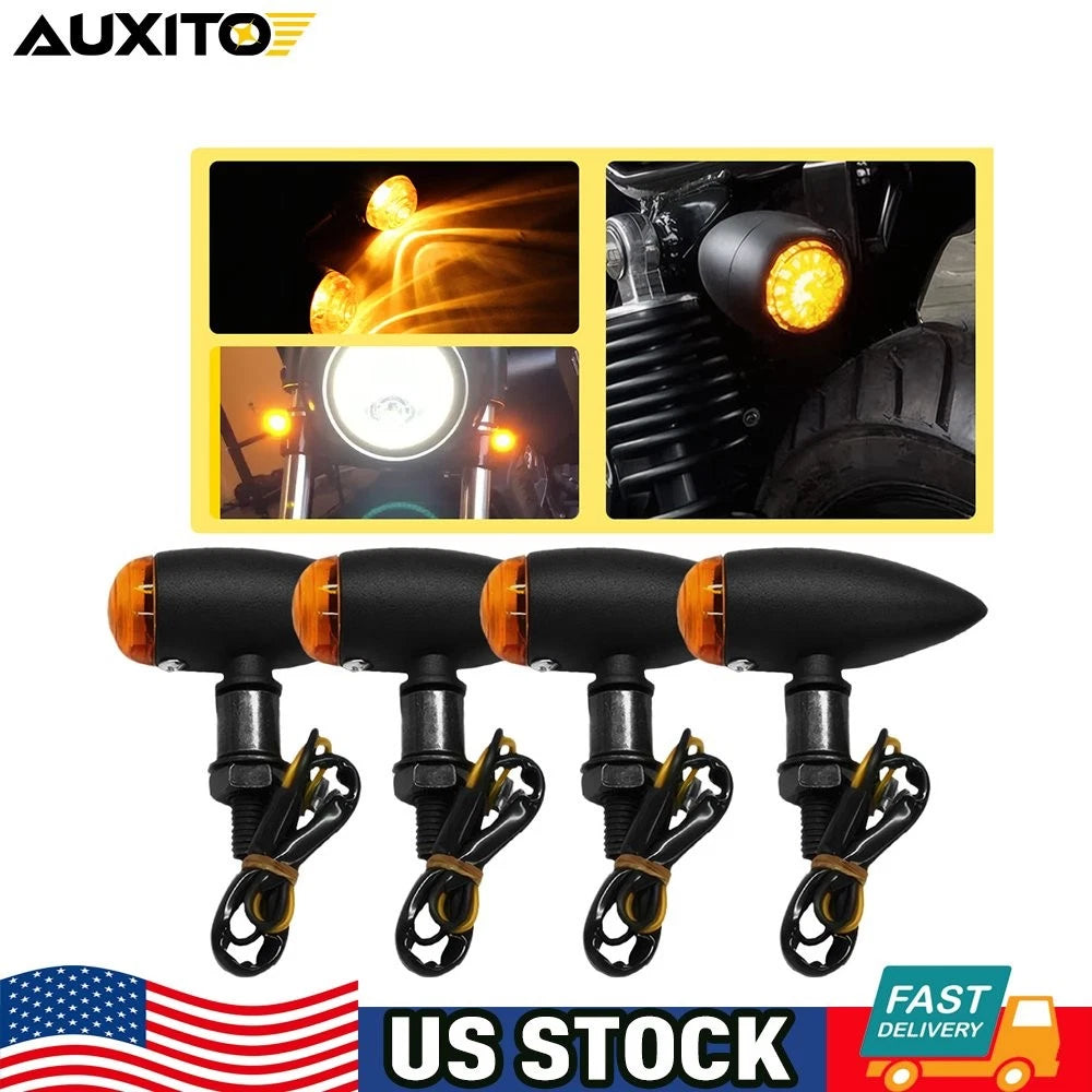 4X LED Turn Signal Lights for Motorcycle Bullet Amber Lens