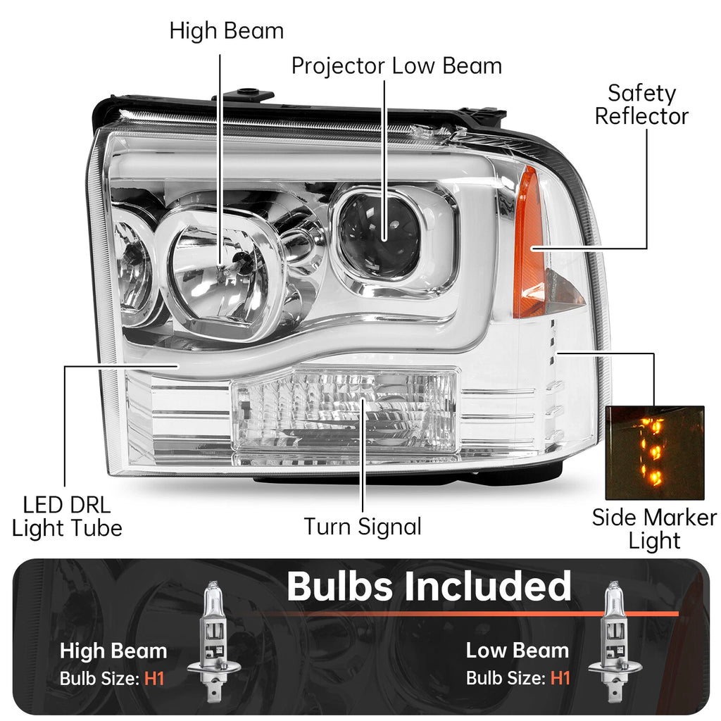 Projector Headlights for Ford F250-F550 Super Duty (2005–2007) LED DRL