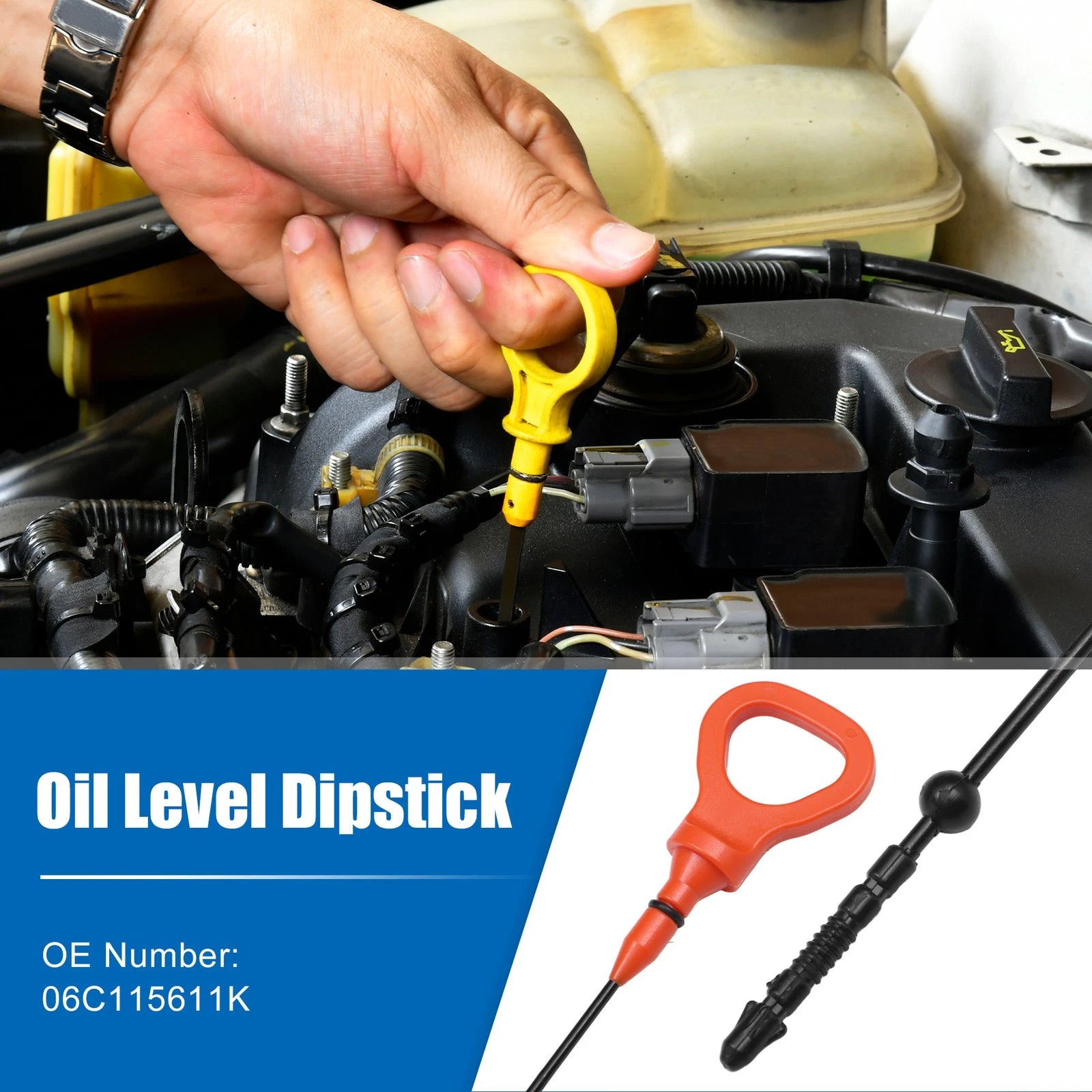 Engine Oil Level Indicator Dipstick for Audi A4 (2002–2005) No. 06C115611K Orange
