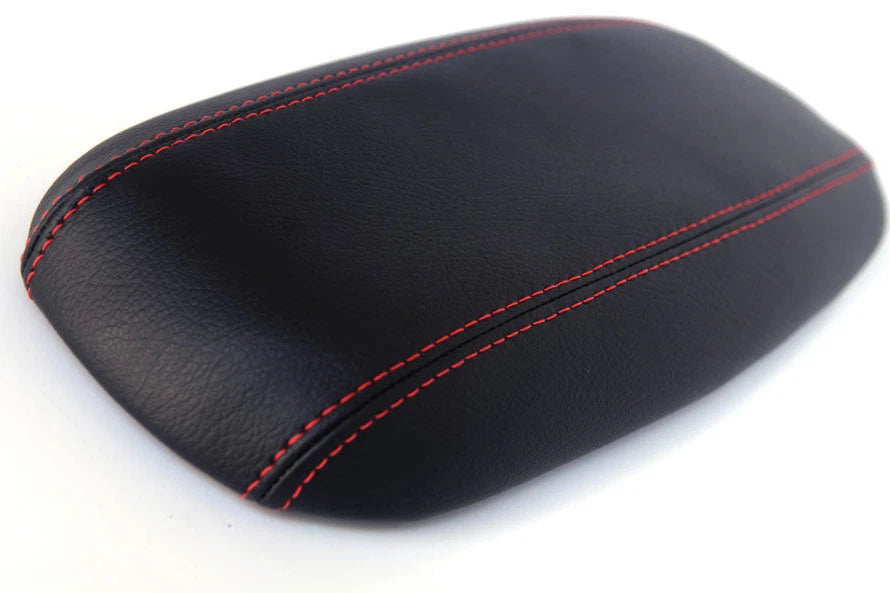 Leather Synthetic Console Armrest Cover for Ford Mustang (1994–2004) Black Red Stitch