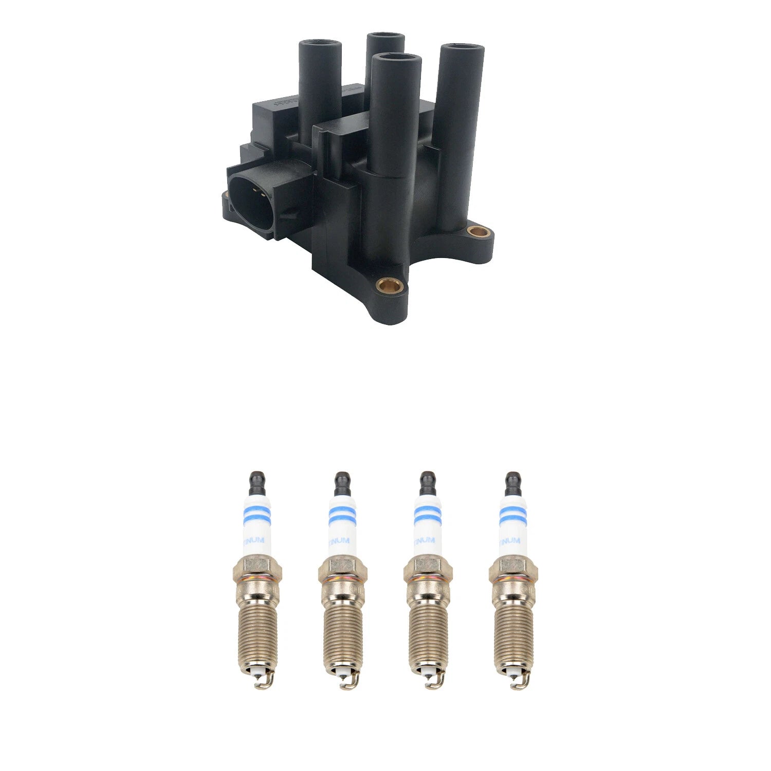Set of 4 Hitachi Ignition Coils & Bosch Platinum Spark Plugs for Ford Contour/Mystique (1995–2000)