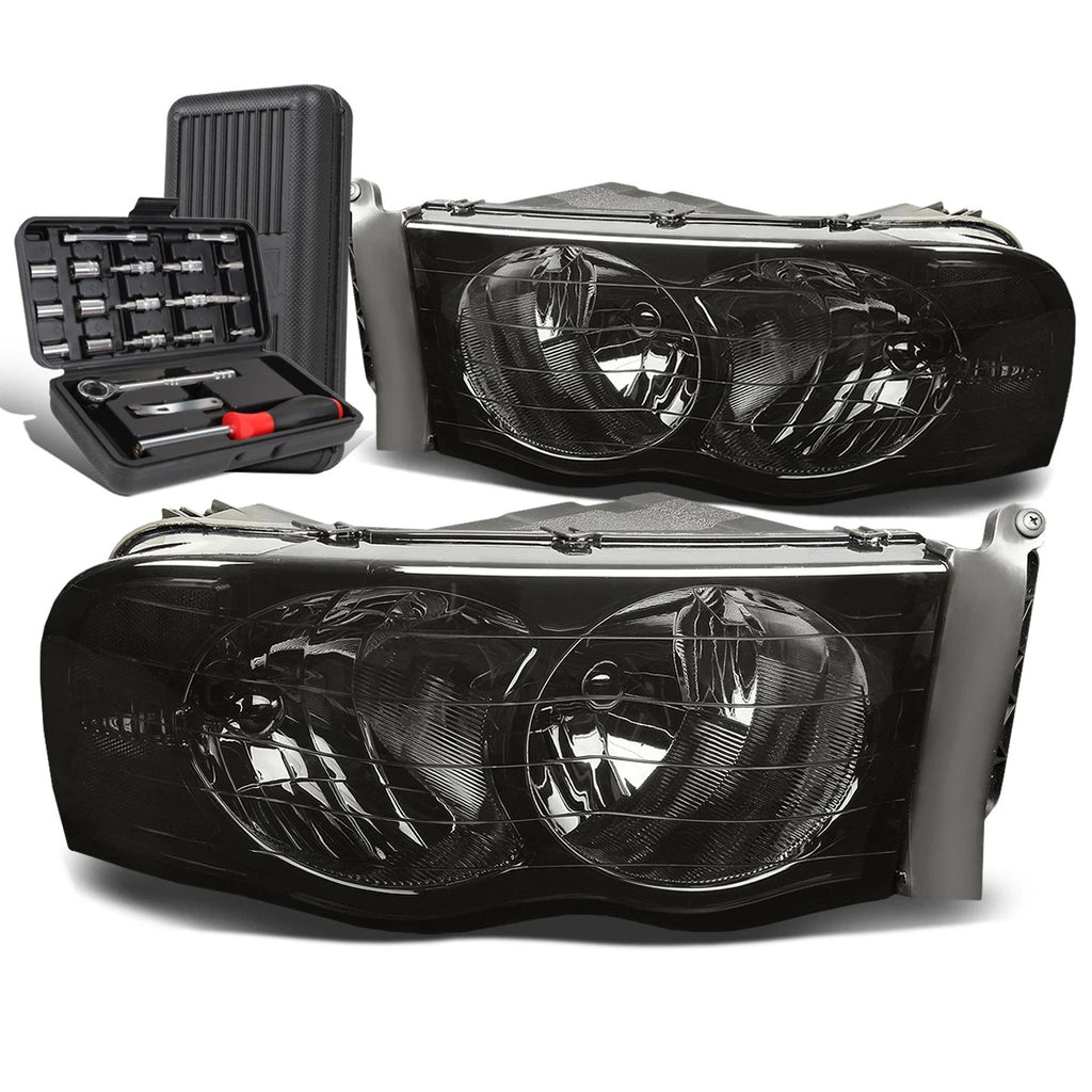 Pair of Smoked/Clear Signal Headlight Lamps for Dodge Ram Pickup (2002–2005)