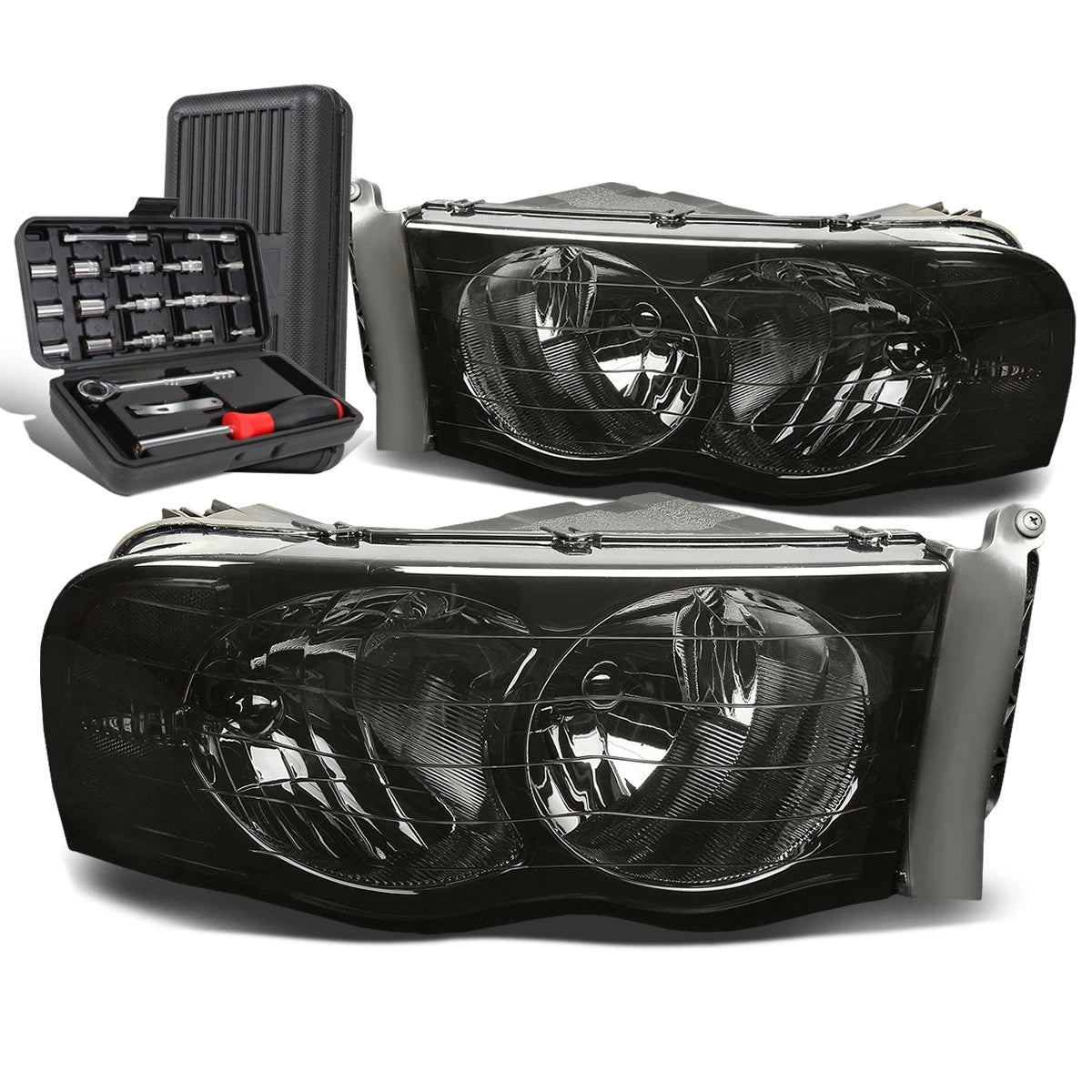 Pair of Smoked/Clear Signal Headlight Lamps for Dodge Ram Pickup (2002–2005)