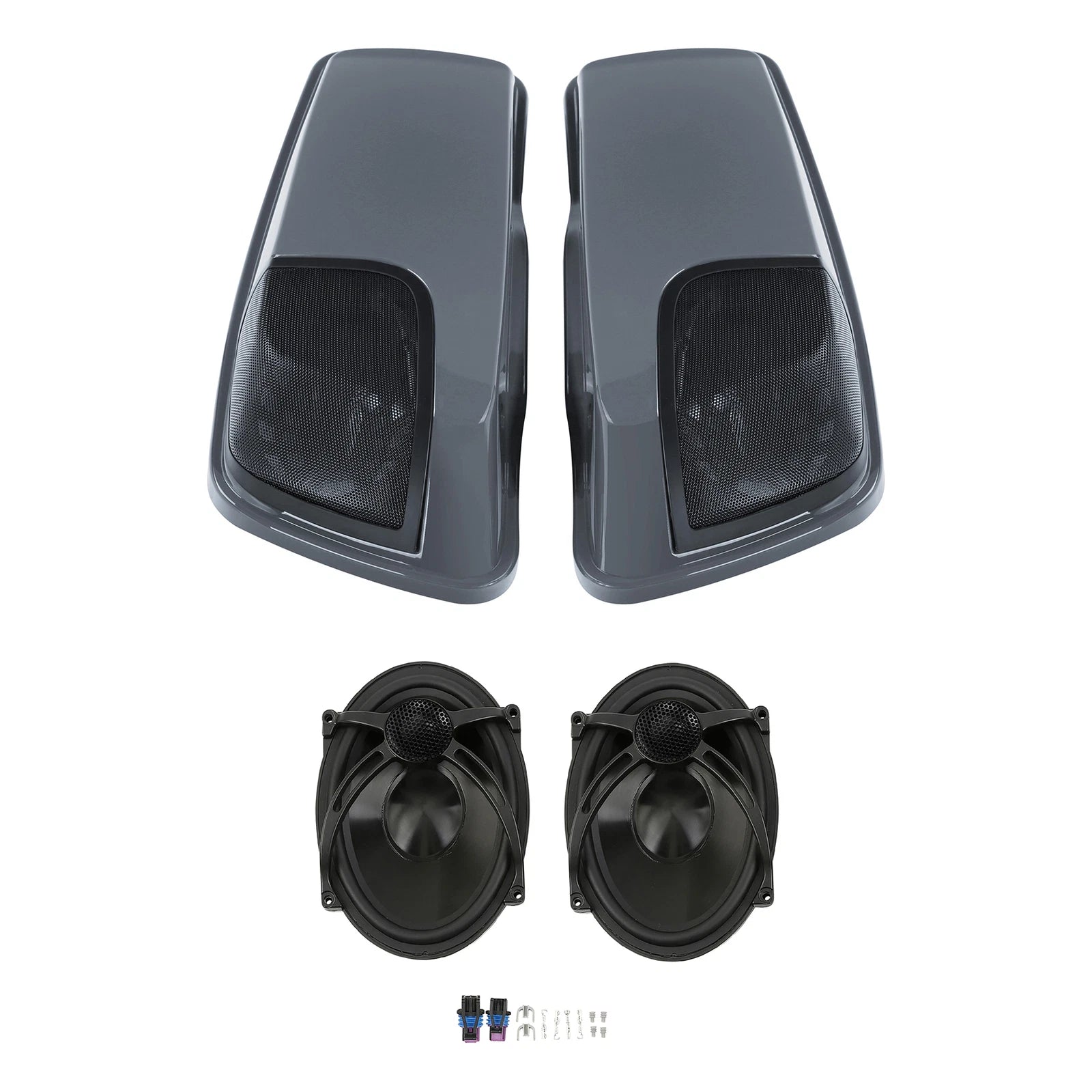 Hard Saddlebag Lids for Harley Touring Glide (2014–2024) 5x7" Speakers Gunship Gray