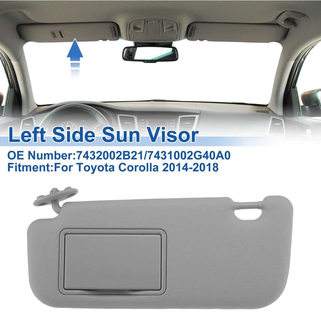 Left Side Sun Visor for Toyota Corolla (2014–2018) Replace No. 7432002B21 Gray