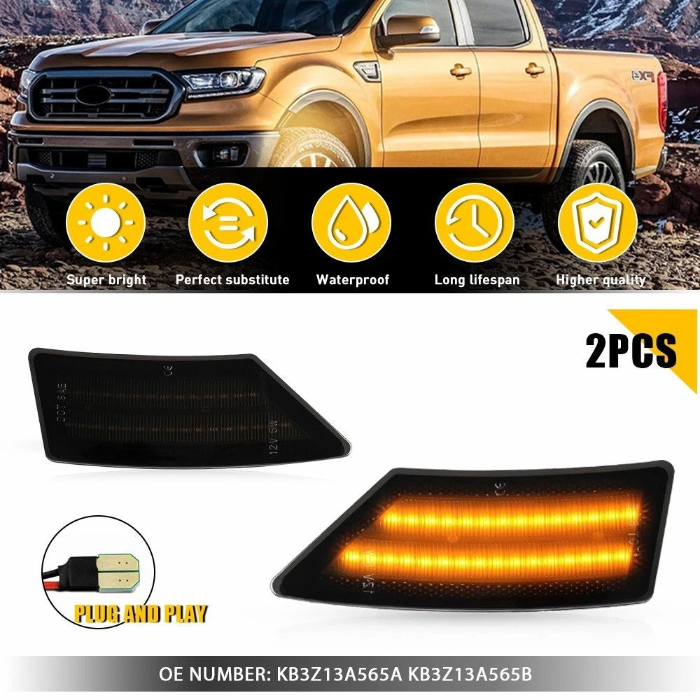 Set of 2 LED Amber Side Marker Lights for Ford Ranger XL XLT Lariat (2019–2022)