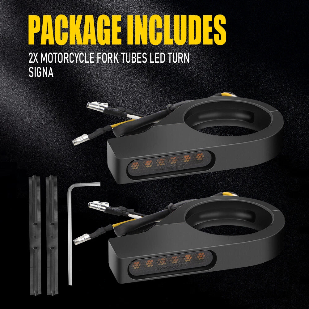 2X LED Dynamic Amber Turn Signal Lights for Motorcycle (39-41mm)