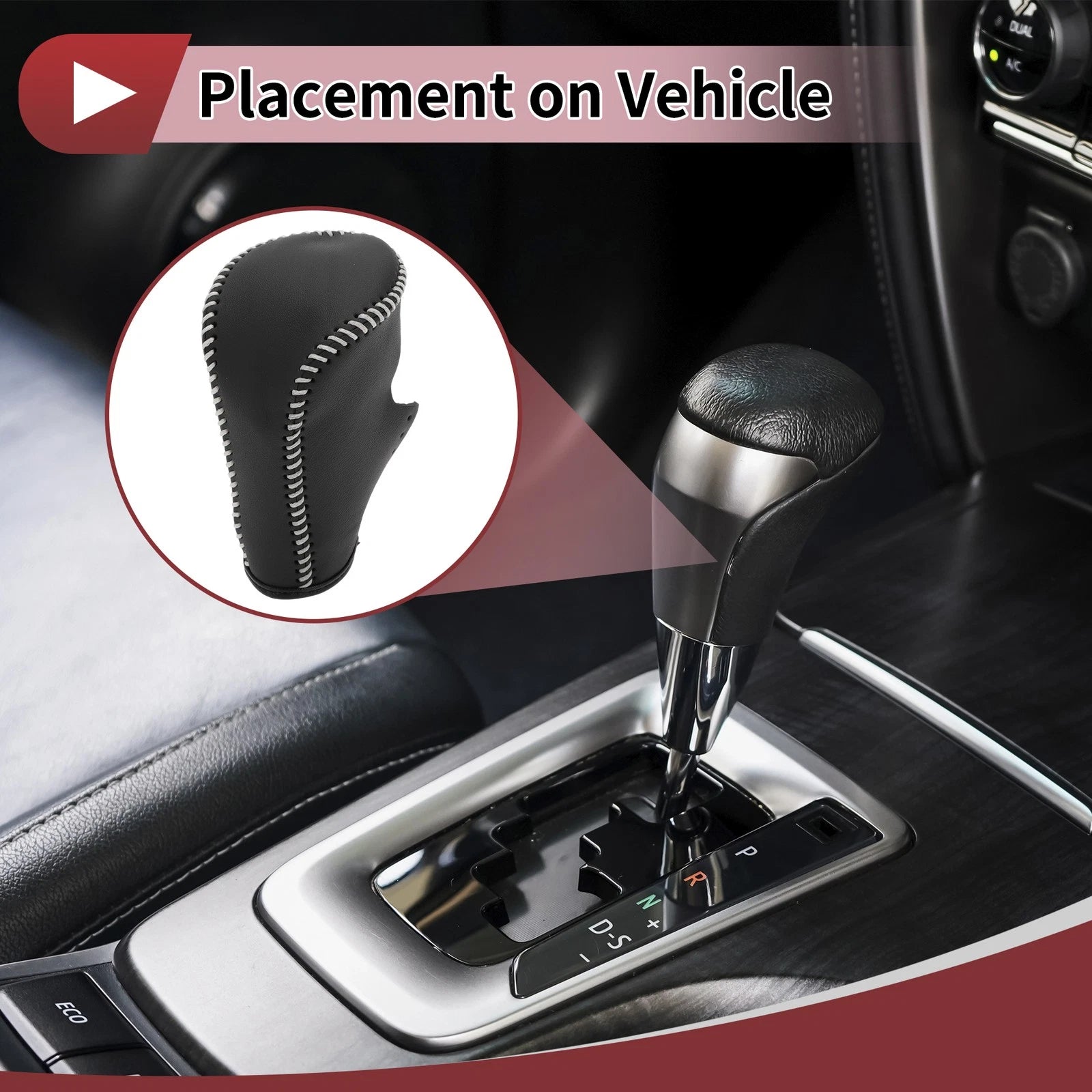 1 Pc Gear Shift Knob Cover for Honda Accord (2008–2012) Black Beige Faux Leather