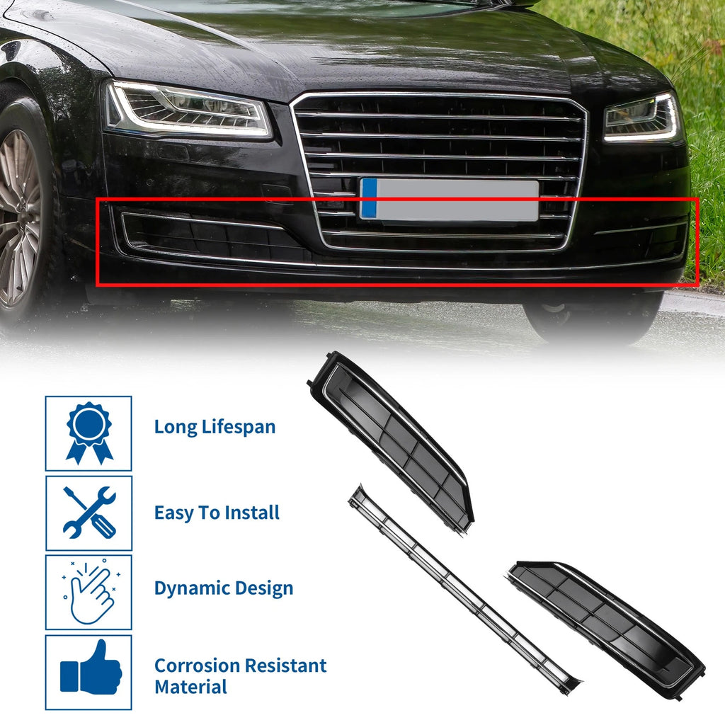 Front Hood Bumper Grille for Audi A8 (2015–2018) 4H0807679 Black