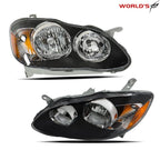 Set of 2 Halogen Black Headlight Assembly for Toyota Corolla (2003–2008)