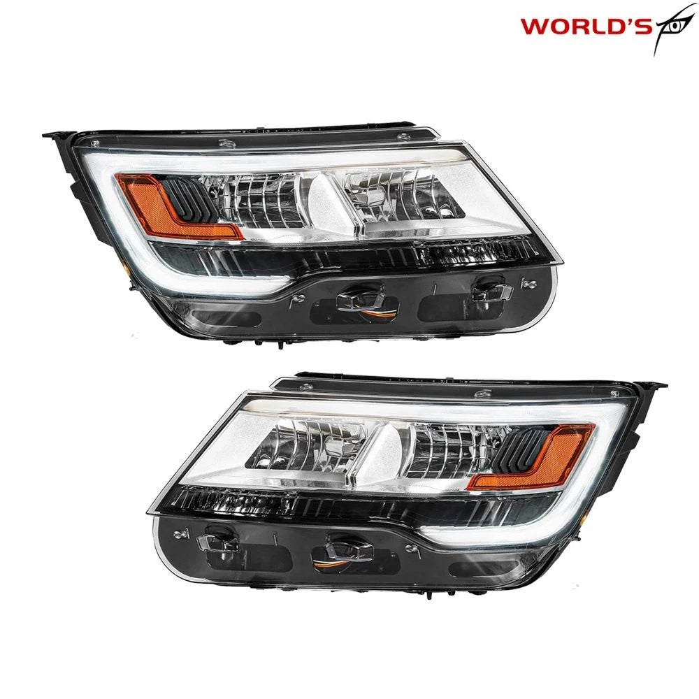 LED DRL Chrome Headlight Pair for Ford Explorer Limited/XLT (2016–2018)