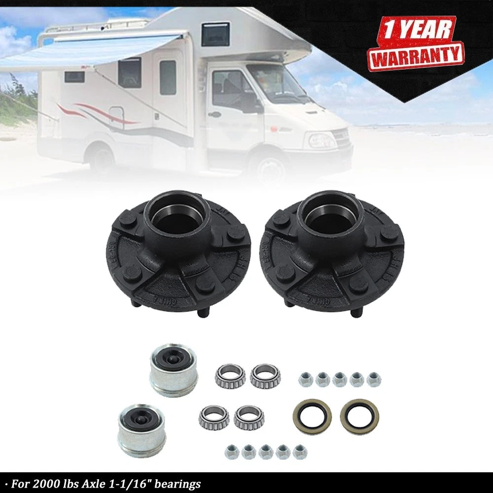 Set of 2 Trailer Idler Hub Kits 5 on 4.5" for 2000 lbs Axle