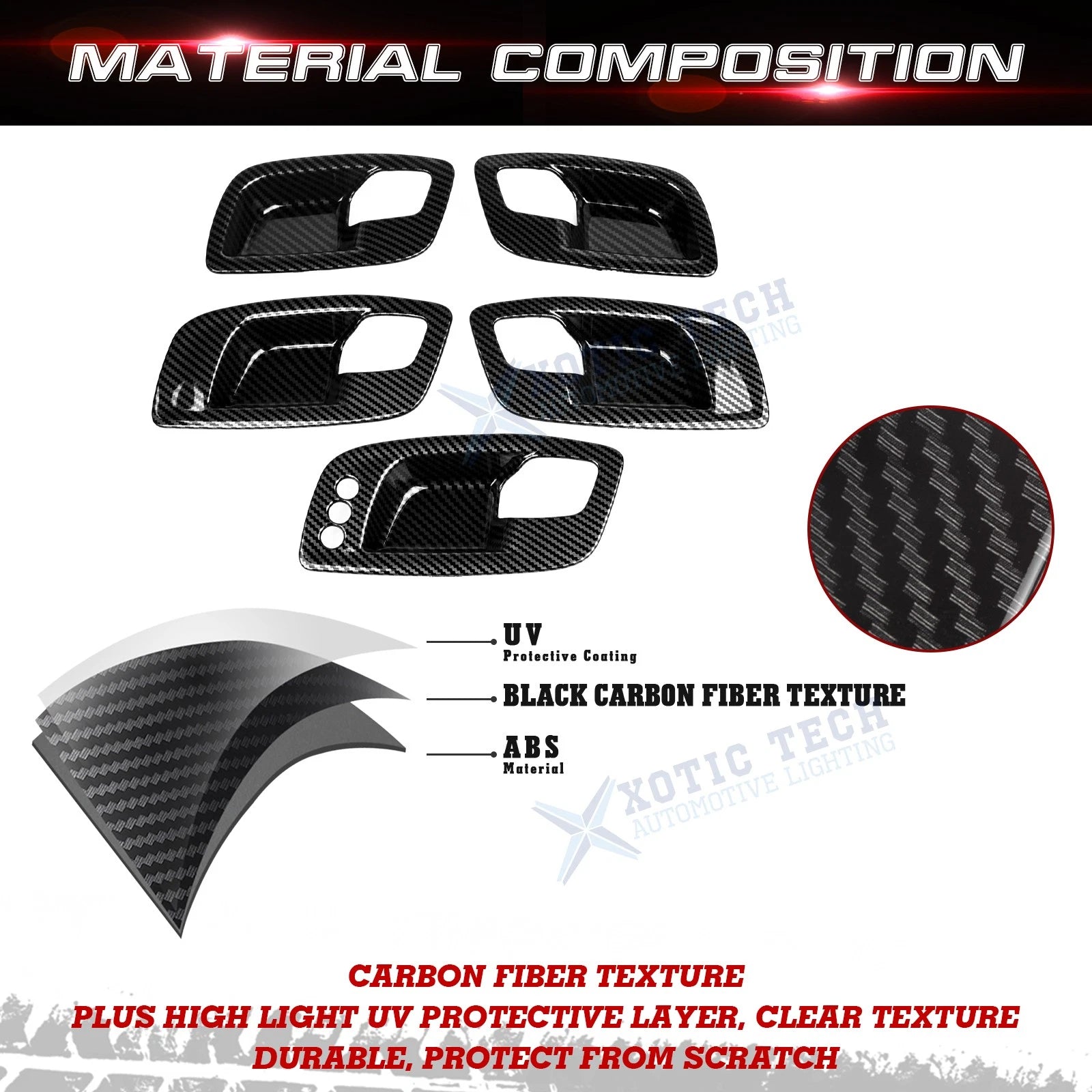 Carbon Fiber Pattern Inner Door Handle Bowl Cover for Dodge Charger (2011-2023)