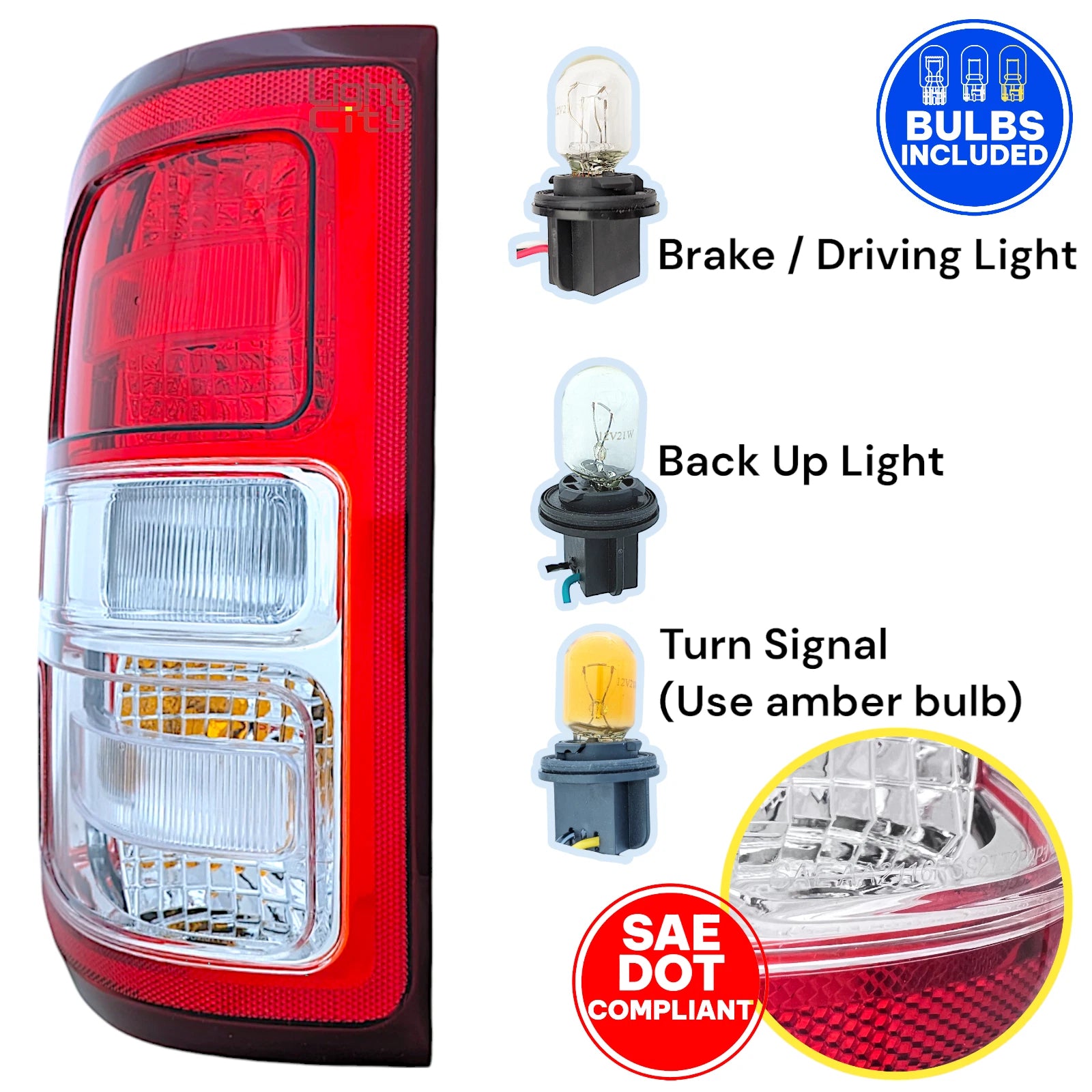 Driver Tail Light with Chrome Bezel for Ram 1500 (2019–2024) BULB LH