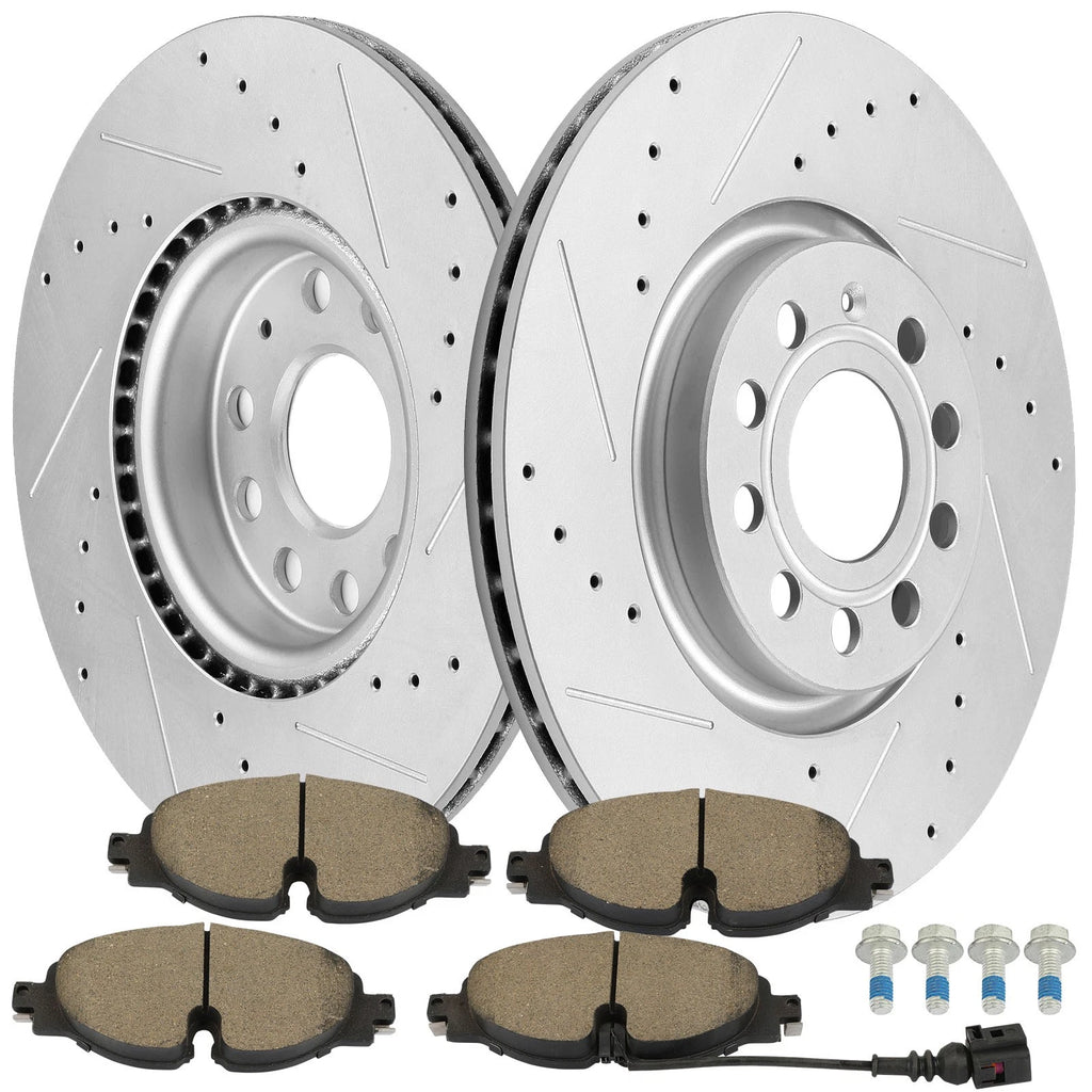 Front Brake Pads & Drilled Slot Rotors for Volkswagen Golf (2017)