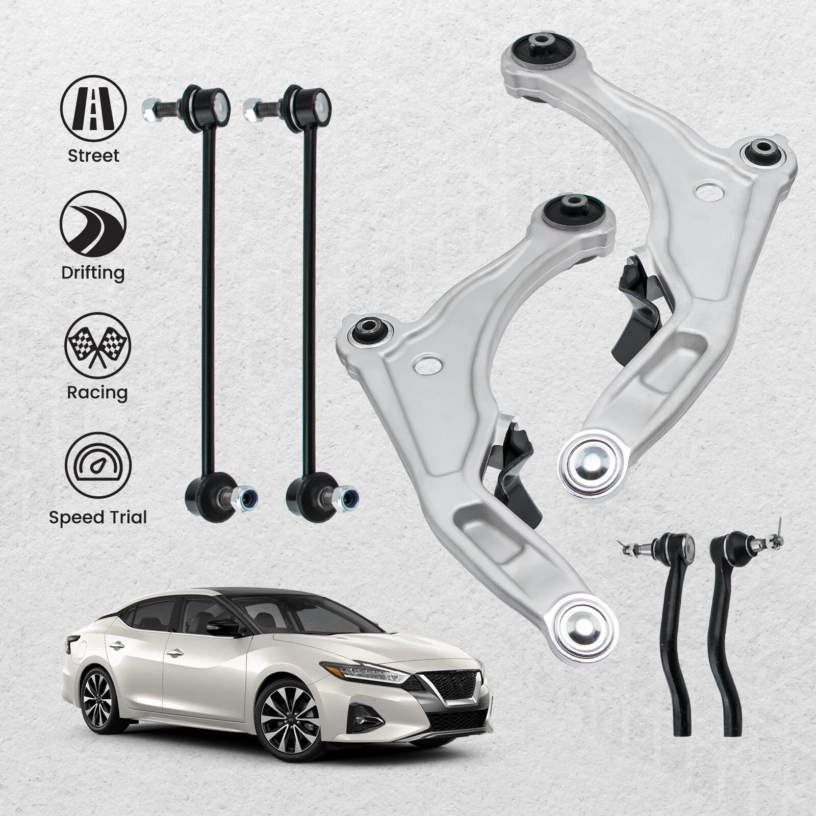 Set of 6 Front Lower Control Arms Tie Rod Sway Bar Links for Nissan Maxima (2009–2014)