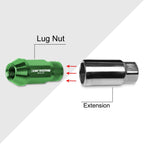 20Pc M12X1.5 Green JDM Open End Bulge Hex Lug Nuts + 25mm Extension