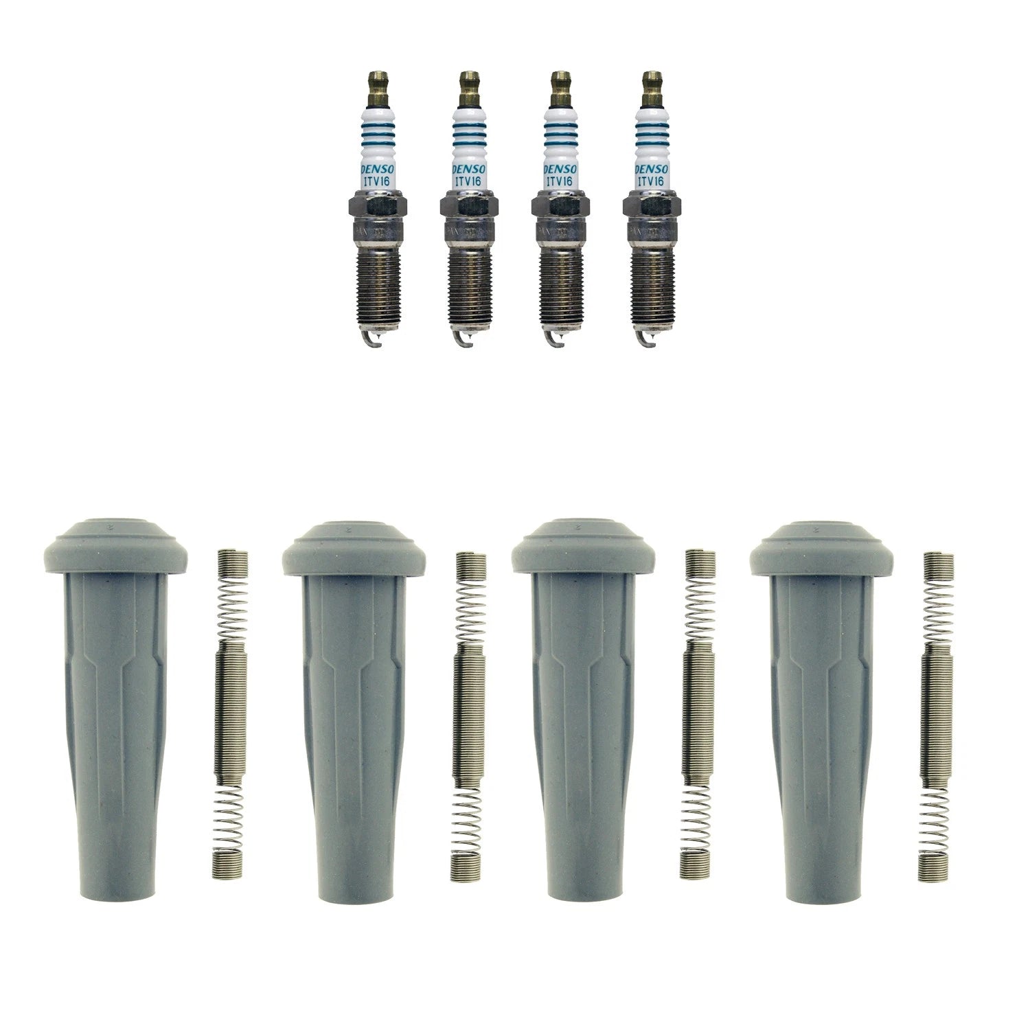 Set of 4 Denso Iridium Power Plugs & NGK Ignition Coil Boots for C-Max, Escape, Milan