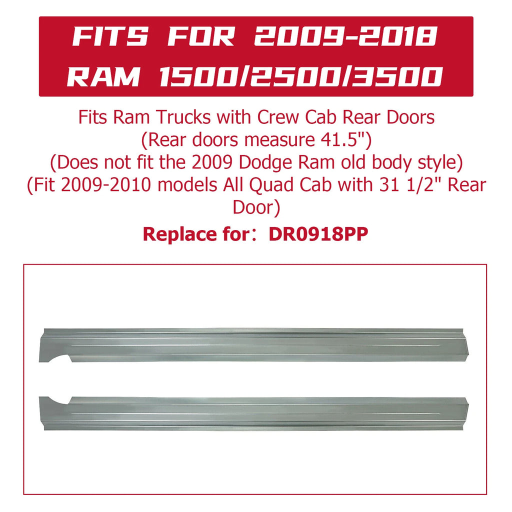 Slip-on Rocker Panels Pair for Dodge Ram 1500 2500 3500 (2009–2018)