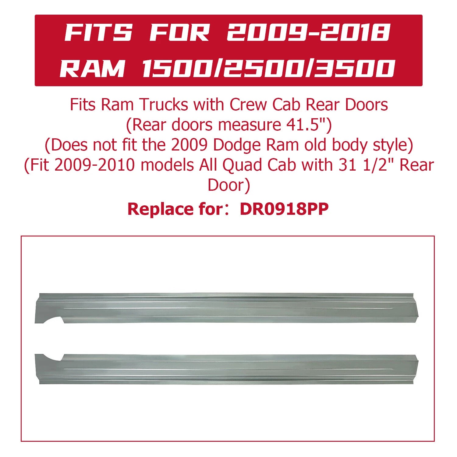 Slip-on Rocker Panels Pair for Dodge Ram 1500 2500 3500 (2009–2018)