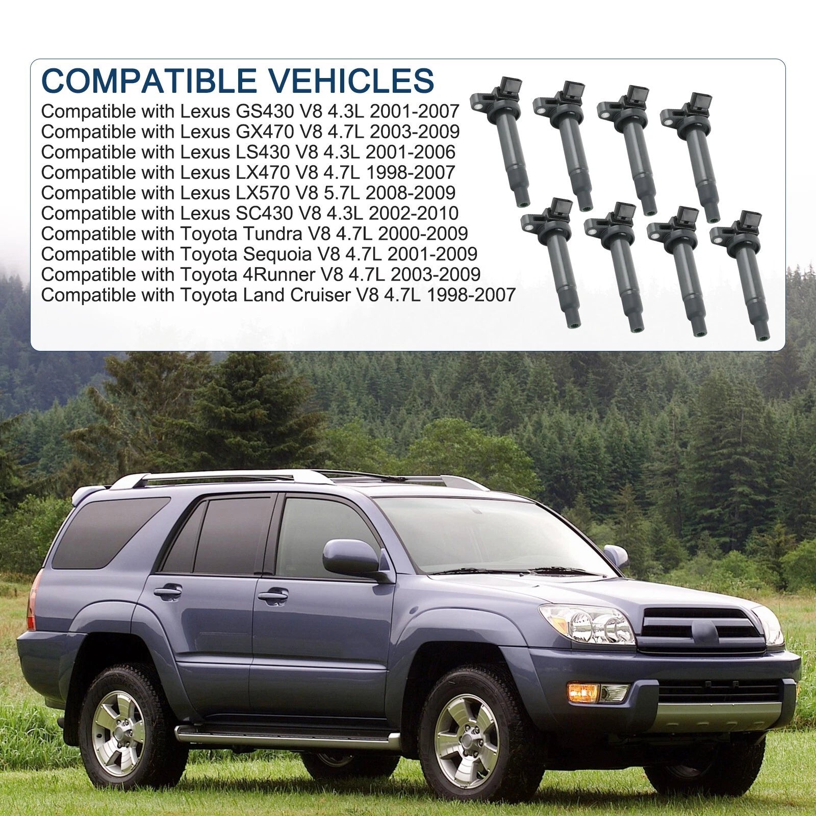 Set of 8 Ignition Coils for Lexus GS430 LS430 Toyota Tundra Sequoia (2000–2007)