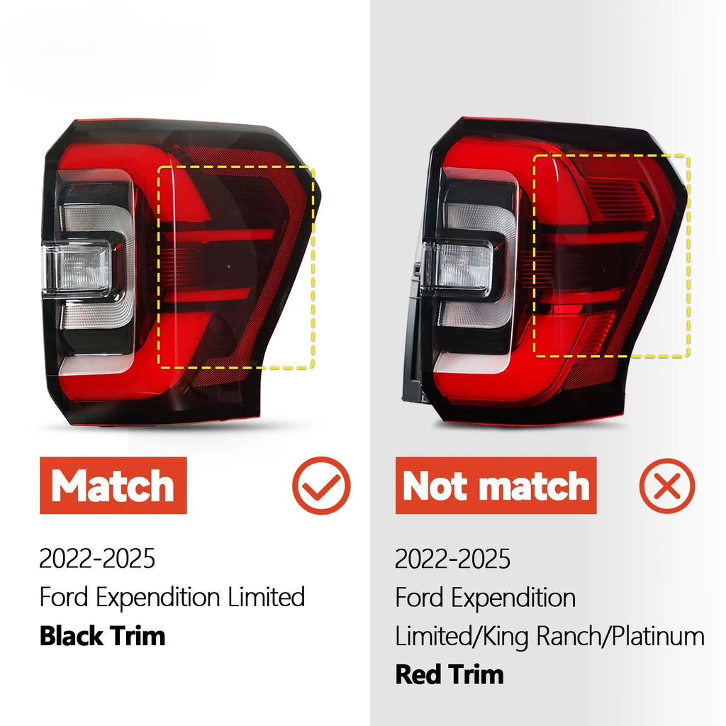 LED Tail Lights Pair for Ford Expedition Limited (2022–2025) Black Trim