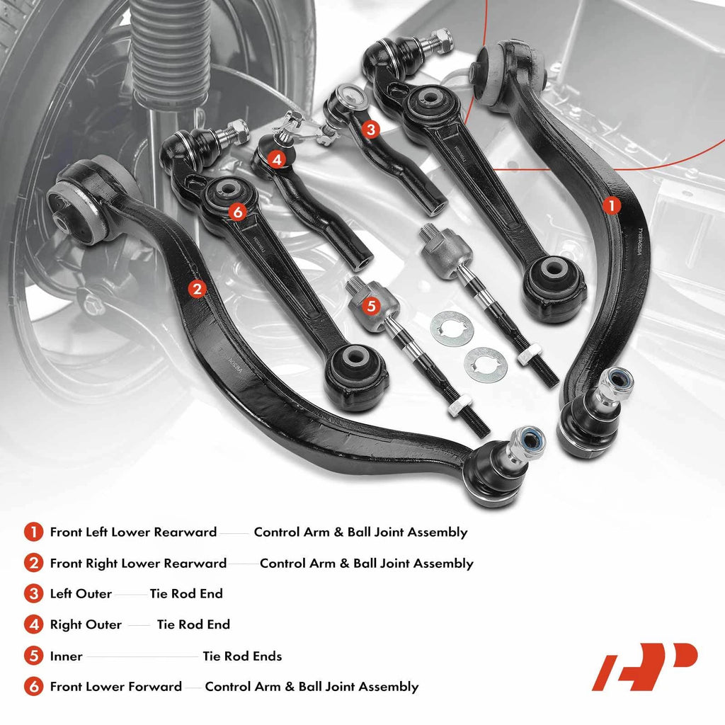8x Front Control Arm Ball Joint & Tie Rod for Ford Fusion (2007–2012)