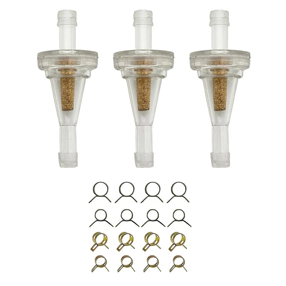 3 Pack 6mm Inline Fuel Filter with Clamps for ATV Dirt Bike Mower