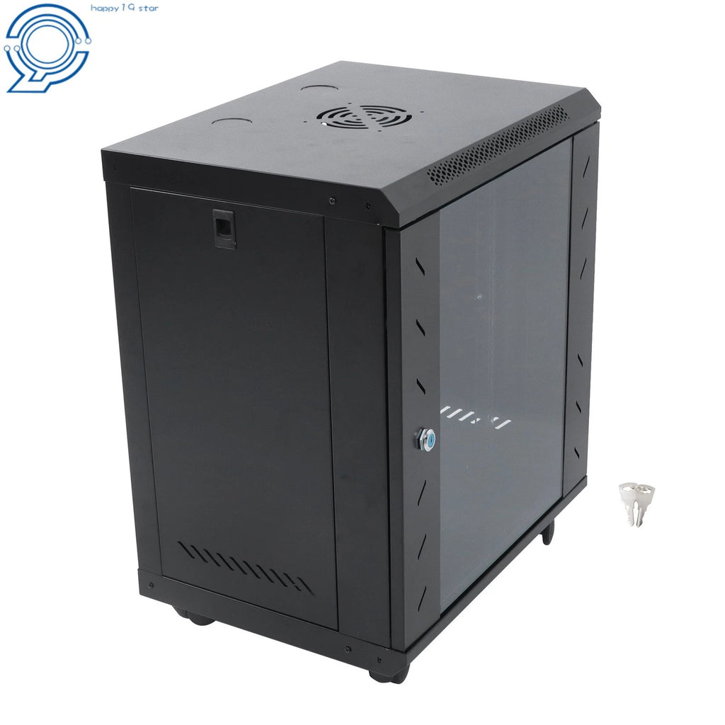 Enclosed Server Rack 12U for Secure Lock Glass Front & Sides (15.5" Deep)