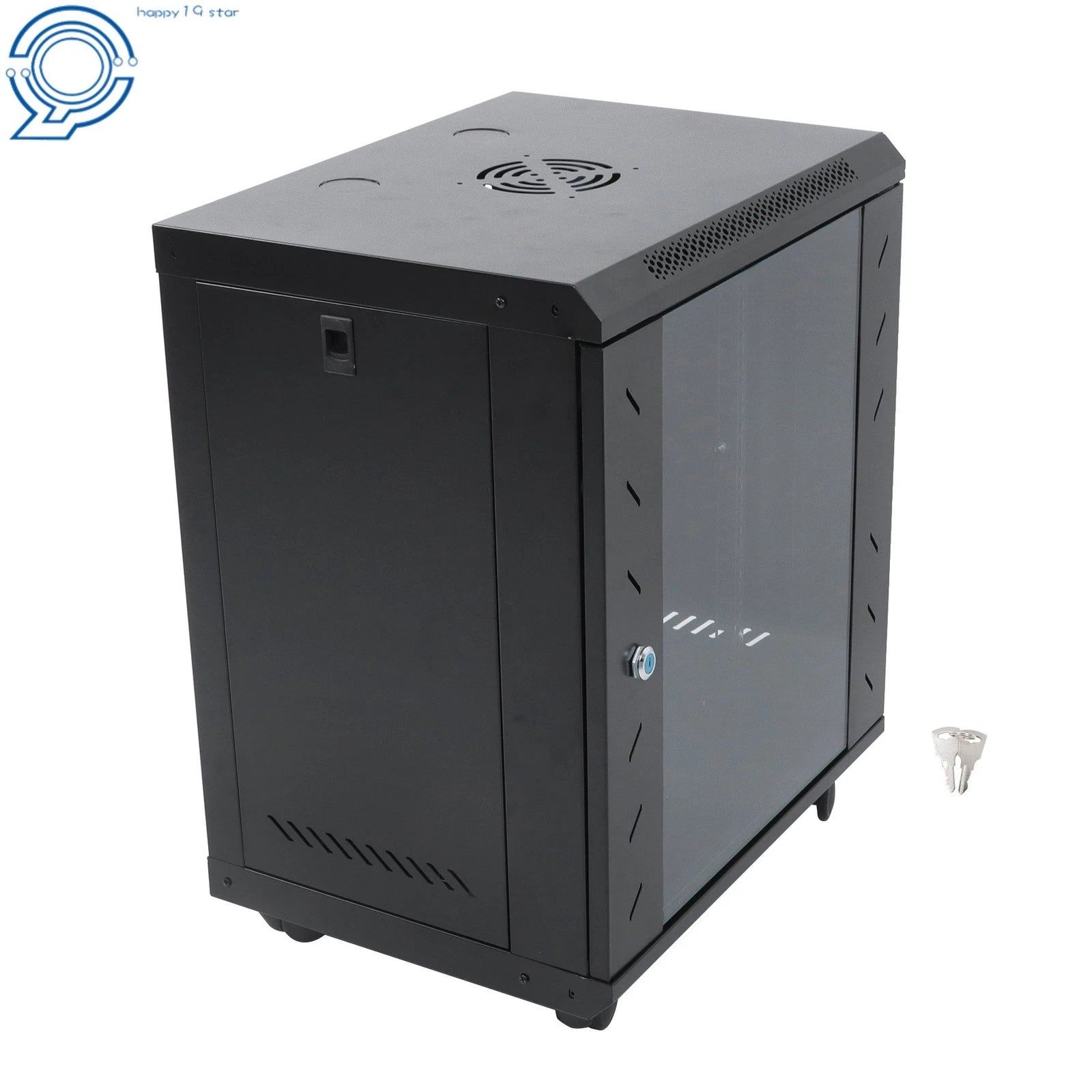 Enclosed Server Rack 12U for Secure Lock Glass Front & Sides (15.5" Deep)