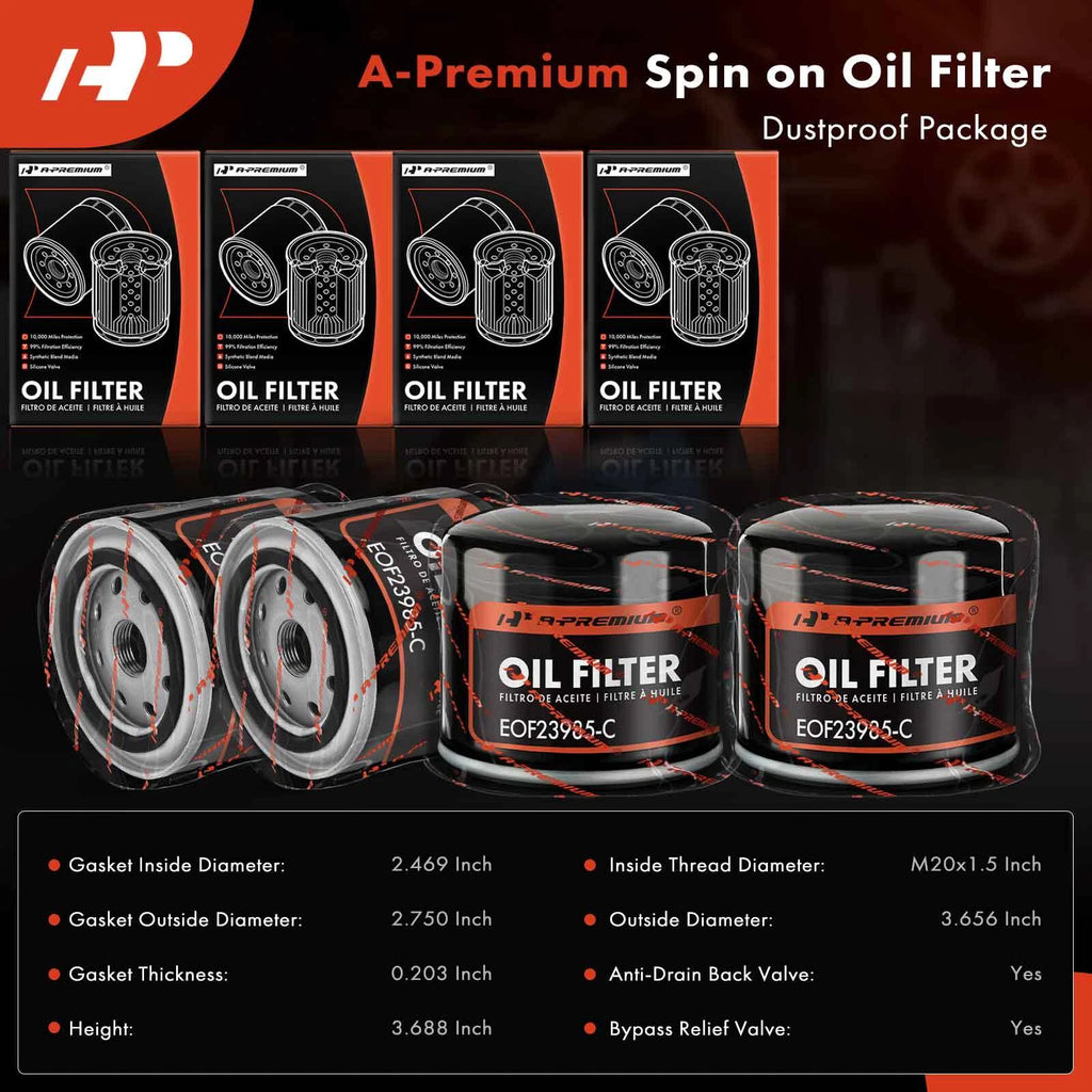 Set of 4 Engine Oil Filters for Jeep Wrangler (1987–1993) Cherokee (1985–1993)