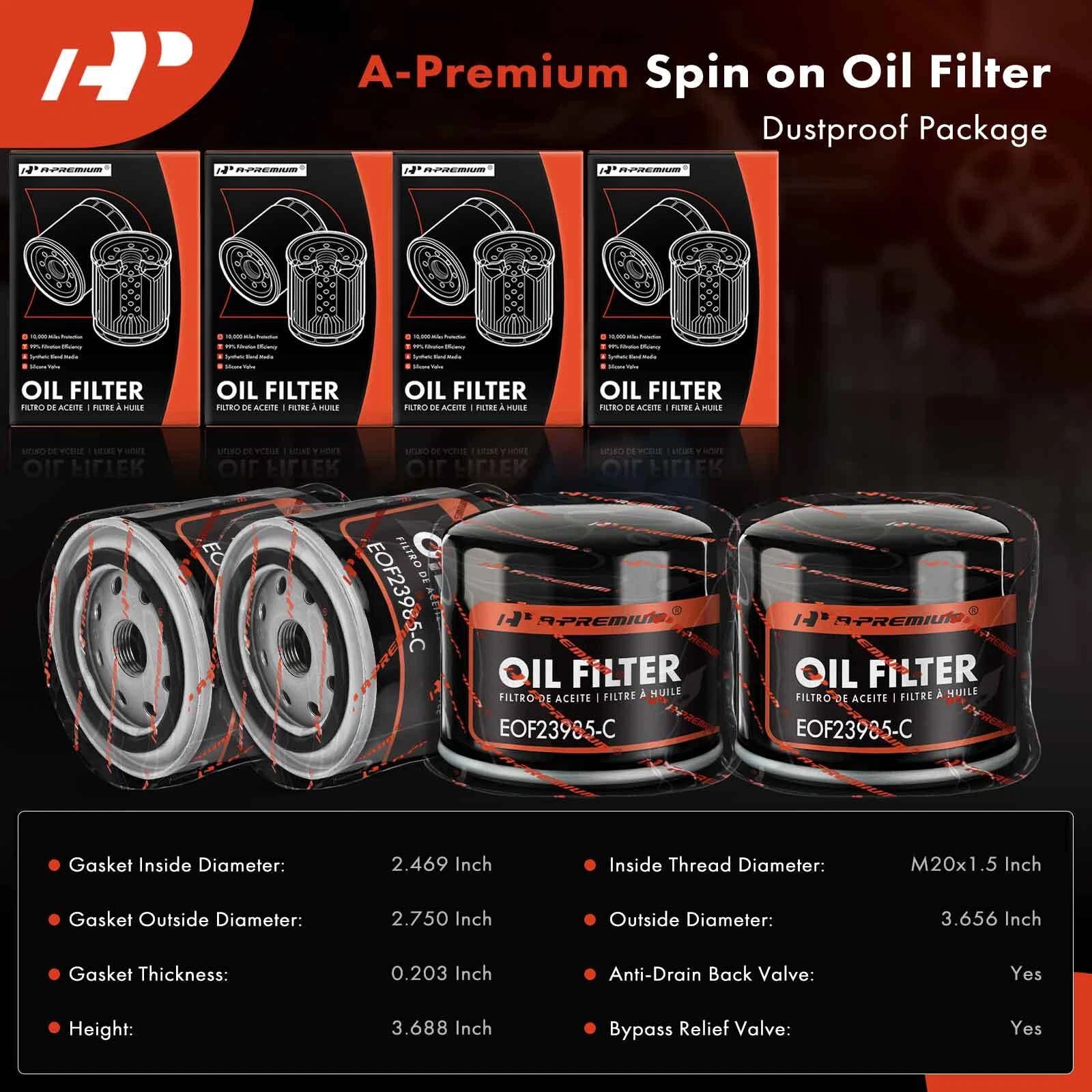 Set of 4 Engine Oil Filters for Jeep Wrangler (1987–1993) Cherokee (1985–1993)