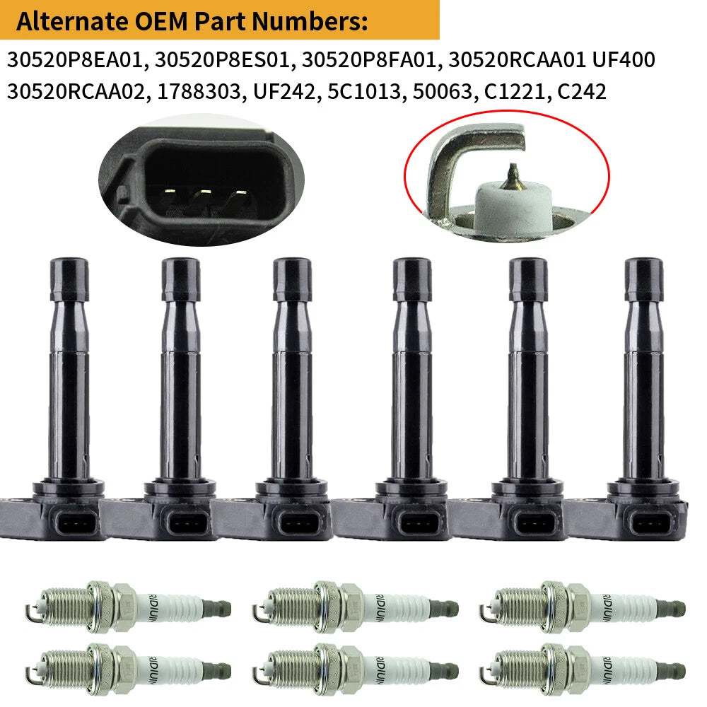 6X Ignition Coils + 6X Spark Plugs for Honda Odyssey 1999–2007 3.5L UF242