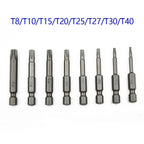 Set of 8 Bit Screwdrivers T8/T10/T15/T20/T25/T27/T30/T40 for Automotive