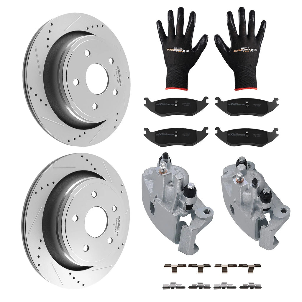 Set of 4 Rear Drilled Rotors with Brake Calipers & Pads for Dodge Ram 1500 (2005–2010) 18-B4836