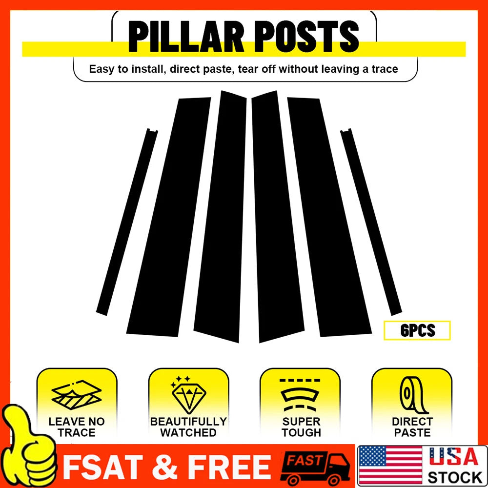 Set of 6 Window Pillar Post Covers for Chevy Equinox (2018â2023) Glossy Black