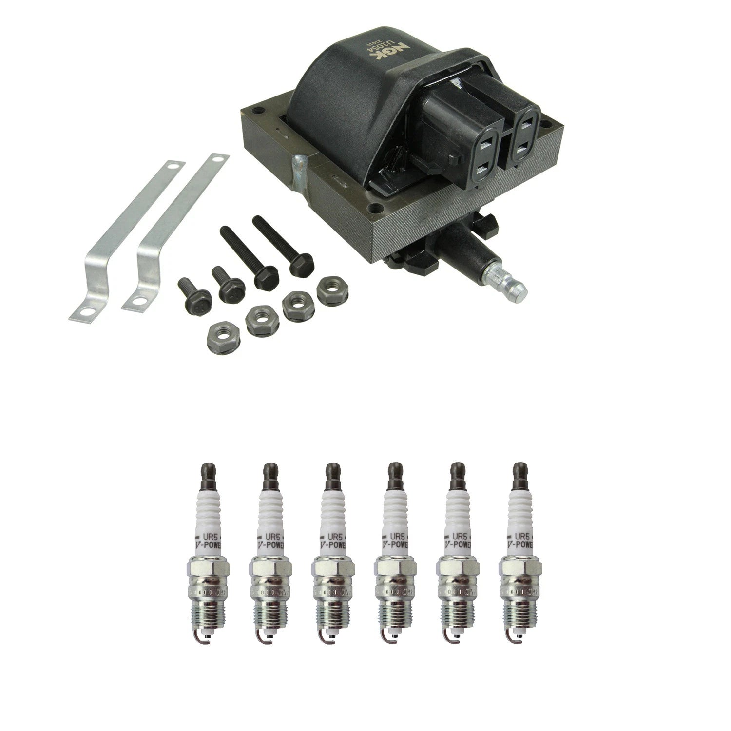NGK Ignition Coil & 6 Nickel Spark Plugs Kit for C1500 Camaro S10 K1500 Jimmy (1995–2002)