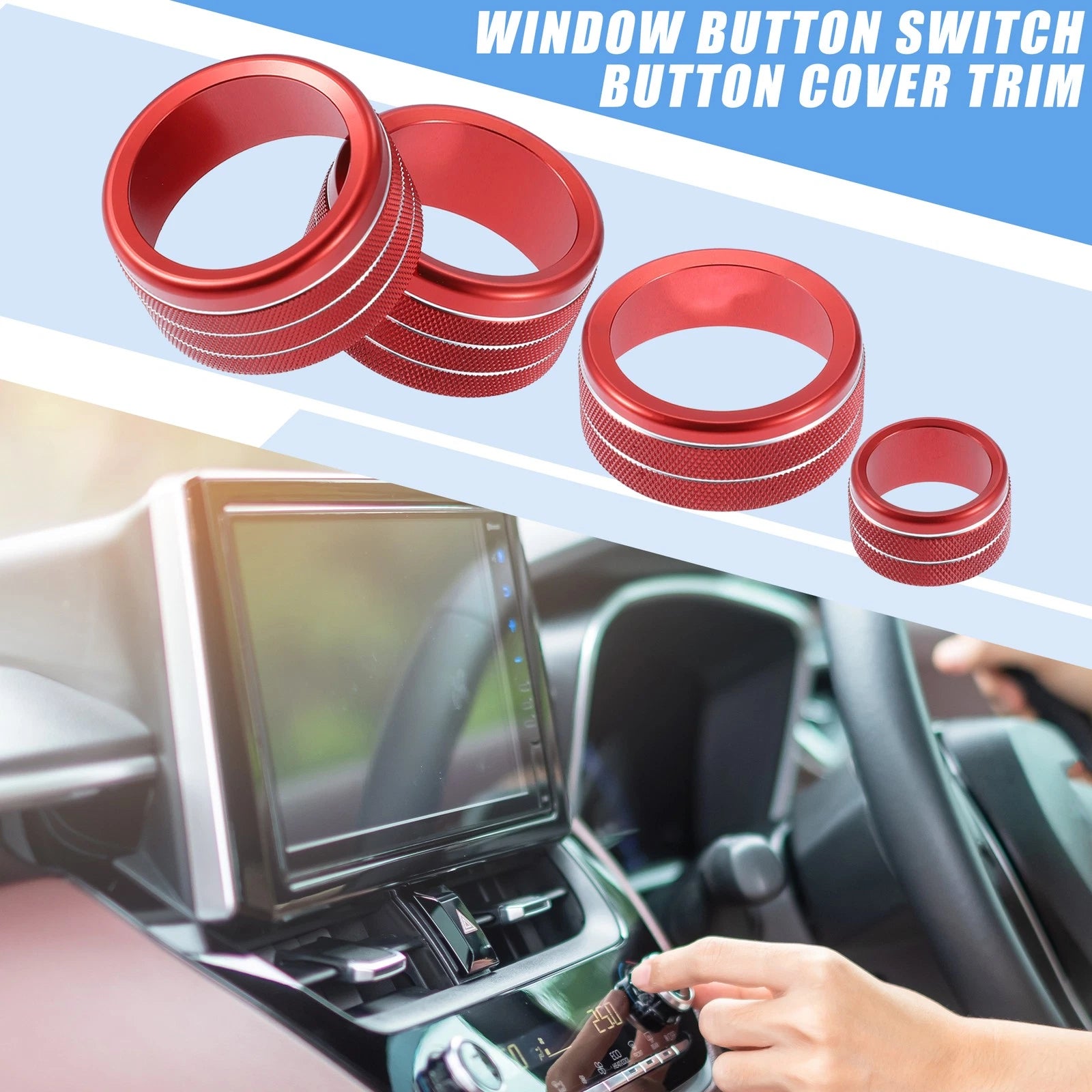 Set of 5 AC Volume 4WD Switch Knob Covers for Toyota Tundra (2014–2021) Red
