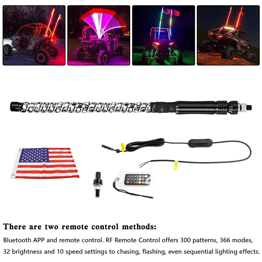 2ft RGB LED Whip Lights for Polaris UTV ATV (2010–2023)